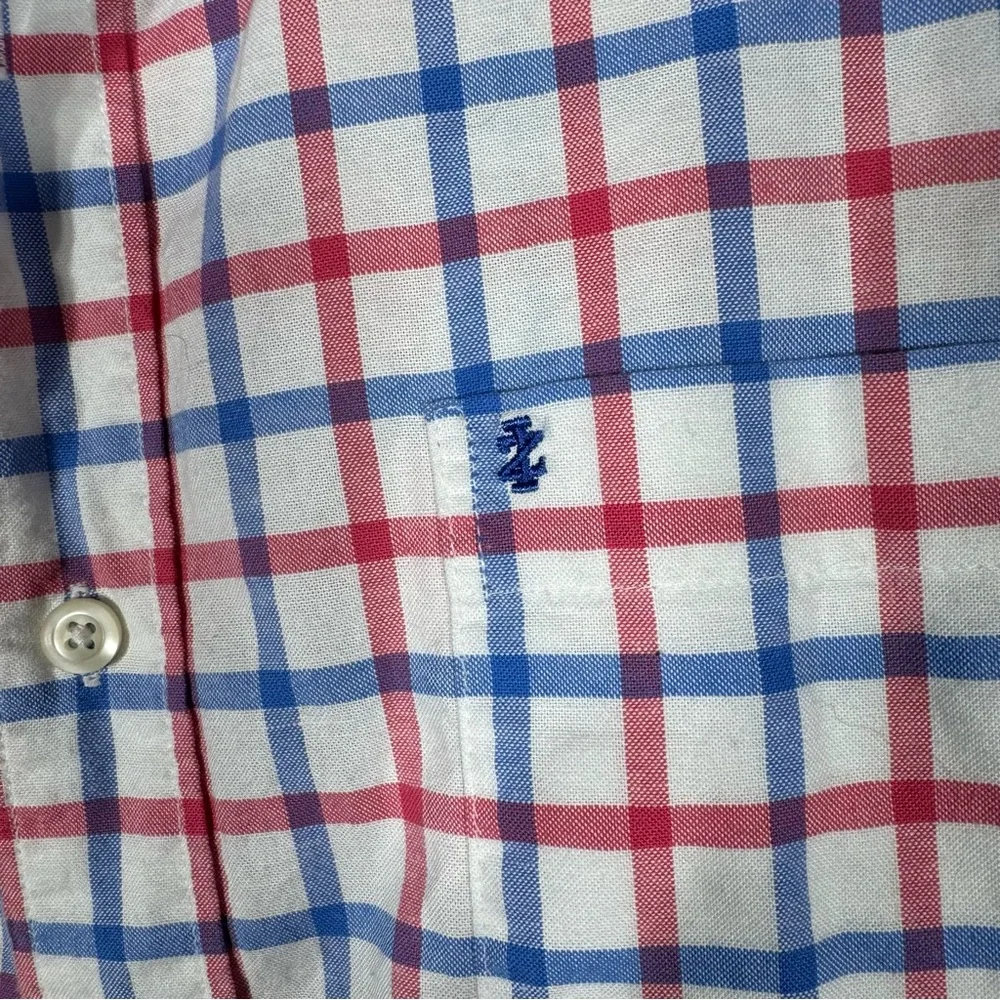 Izod Men’s Relaxed Button Up Shirt Newport Oxford Red & Blue‎ Checked Size Large
